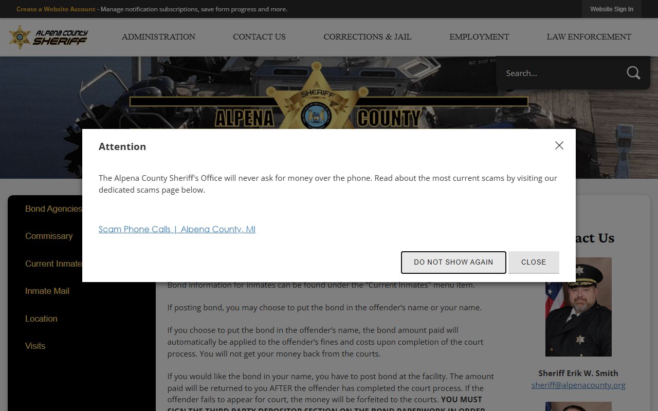 Alpena County Correctional Facility bond payments for Montmorency inmates
