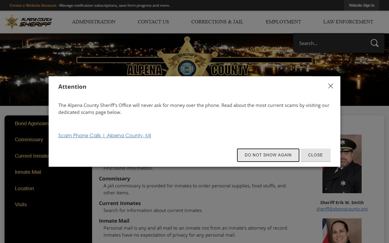 Alpena County Correctional Facility jail roster hub for Montmorency County inmate search