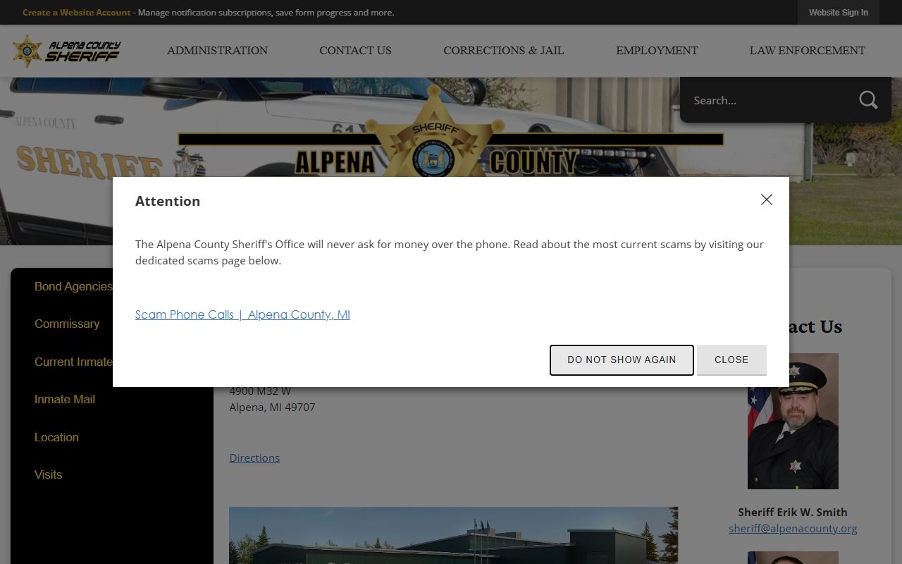 Alpena County Correctional Facility Montmorency County inmate lookup jail location