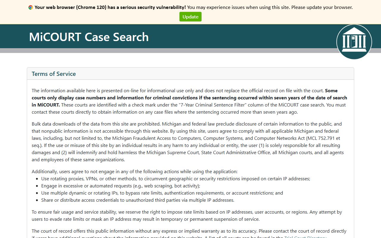 MiCOURT search for Montmorency County court records after arrest
