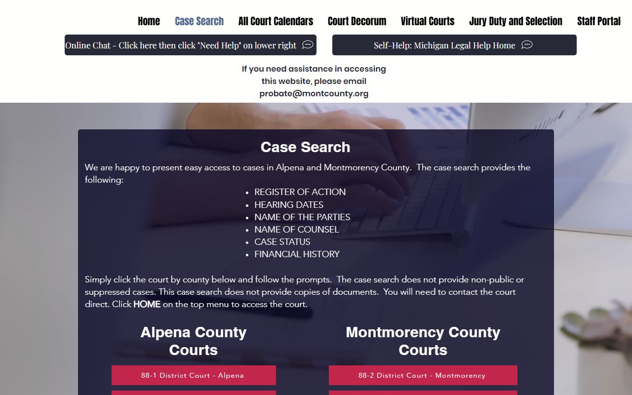 Montmorency County court records after arrest case-search page